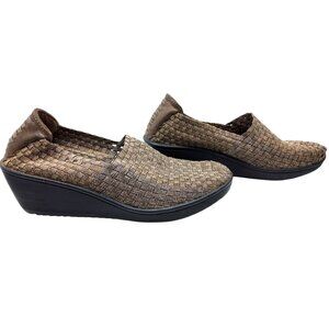 Women's BareTraps Ulricka Glitter Bronze Woven Stretch Wedge Heel Slip On Shoes